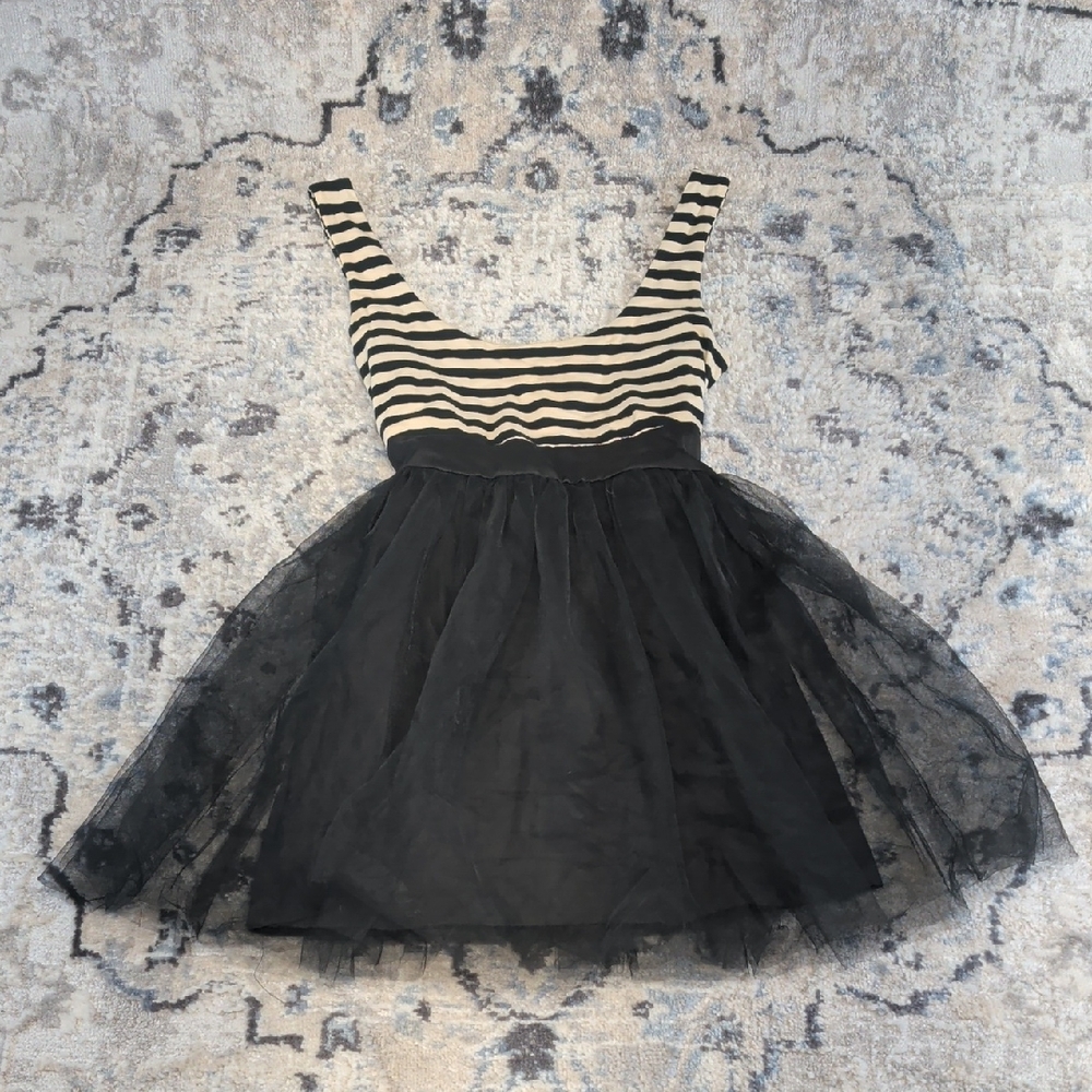 Hot Topic Black Cream Striped Tulle Skater Dress Juniors Large (Youth XL)